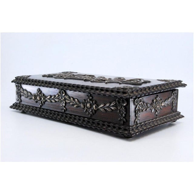 Wooden Stamp Box with Silver Applications, in Good conditions.