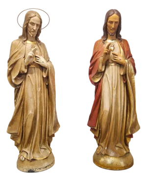 Gerard Linssen, Large Jesus Christ Sacred Heart Statues, 1890s-1910s, Plaster, Set of 2