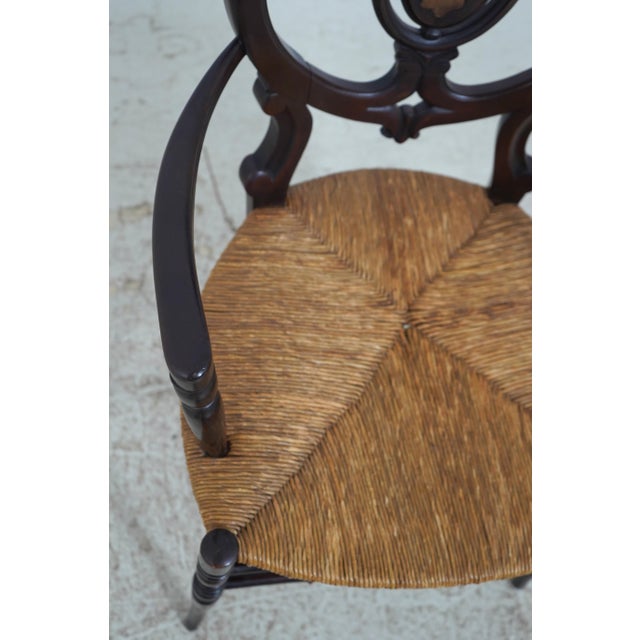 Textile English Victorian Woven Rush Seat Open Armchair For Sale - Image 7 of 18