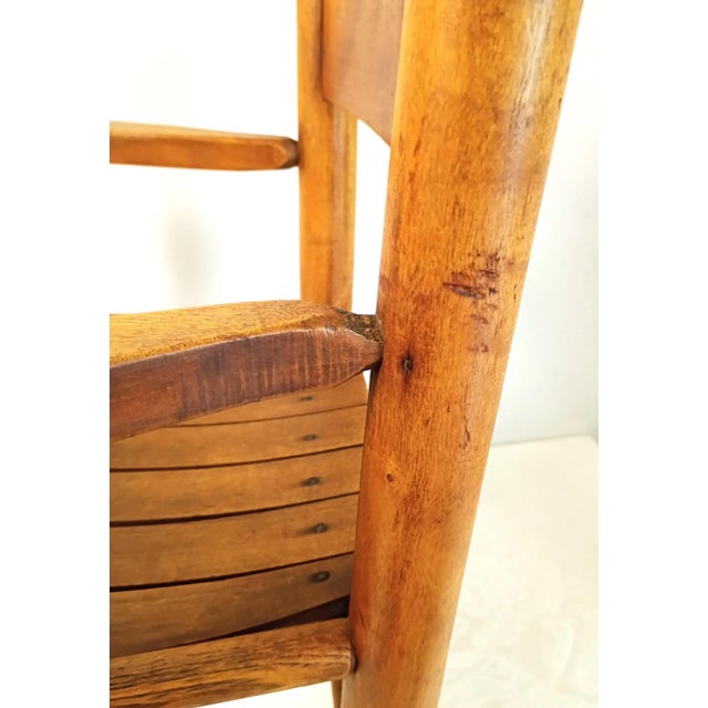 Wood Vintage Handmade Child’s Wood Armchair, Rustic Slat Seat Kids Accent Chair, Primitive English Cottage Nursery Fireplace Mantel Decor Piece For Sale - Image 7 of 13