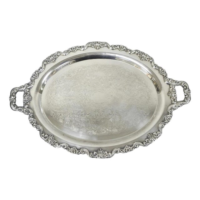 Vintage Poole 400 Lancaster Rose Silver Plated Bar Serving Platter Tray on Feet For Sale