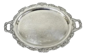 Vintage Poole 400 Lancaster Rose Silver Plated Bar Serving Platter Tray on Feet