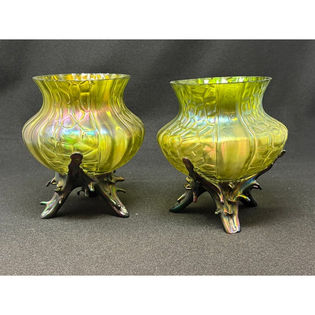 Early 20th Century Kralick Art Deco Glass Vases, Pair For Sale In Houston - Image 6 of 9