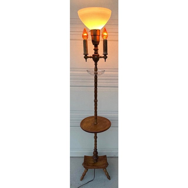 Authentic Antique Maple Floor Lamp With Built-in Table & Glass Gallery Tray 61" For Sale - Image 16 of 16