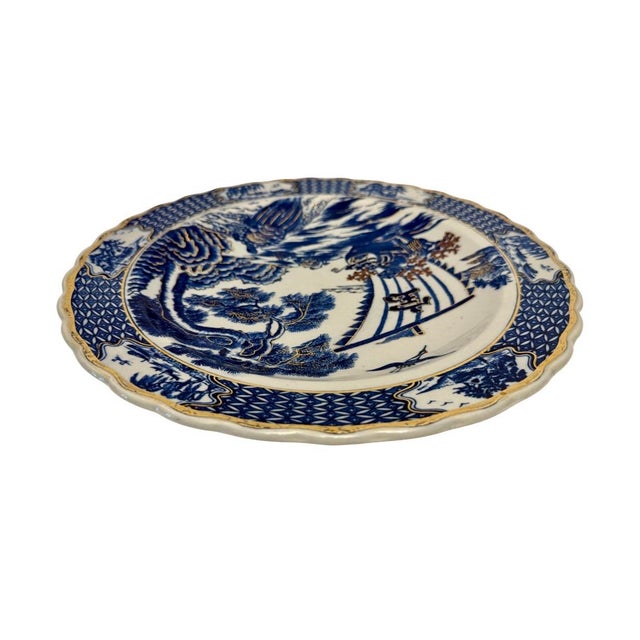 Vintage Shirokiya Japan Blue & White Gilded Porcelain 13.75” Charger Plate. For Sale In Atlanta - Image 6 of 9