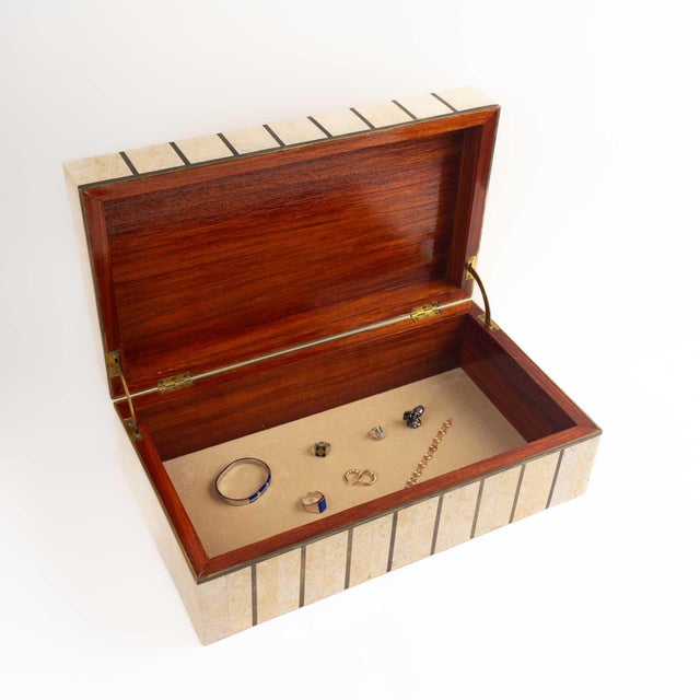 Art Deco Vintage Maitland Smith Tessellated Stone Jewelry Box With Brass Inlay For Sale - Image 3 of 12