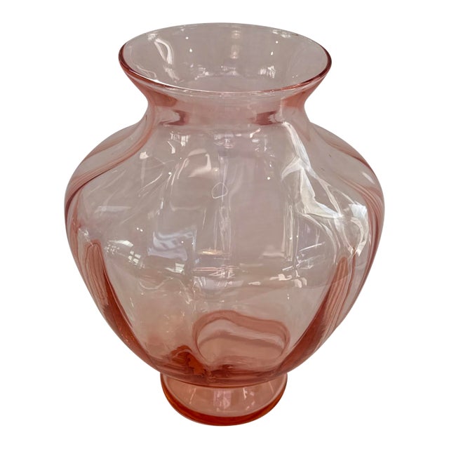 Vintage 1930's Pink Depression Glass Vase For Sale