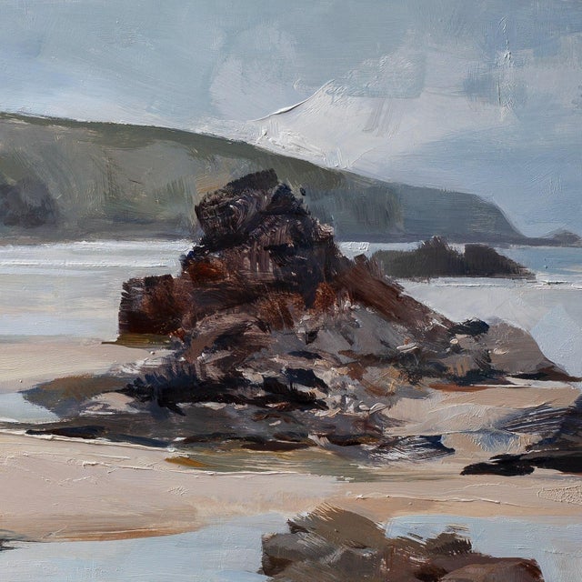 2020s Contemporary Amidst the Rocks and Reflections by Jon Doran | Oil on Panel Cornish Beach at Low Tide For Sale - Image 5 of 10
