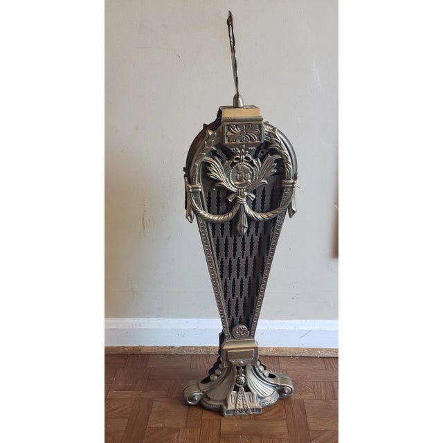 Antique Fan Fireplace Screen, Brass Peacock Fireplace Screen from France. Good vintage condition with wear consistent with...