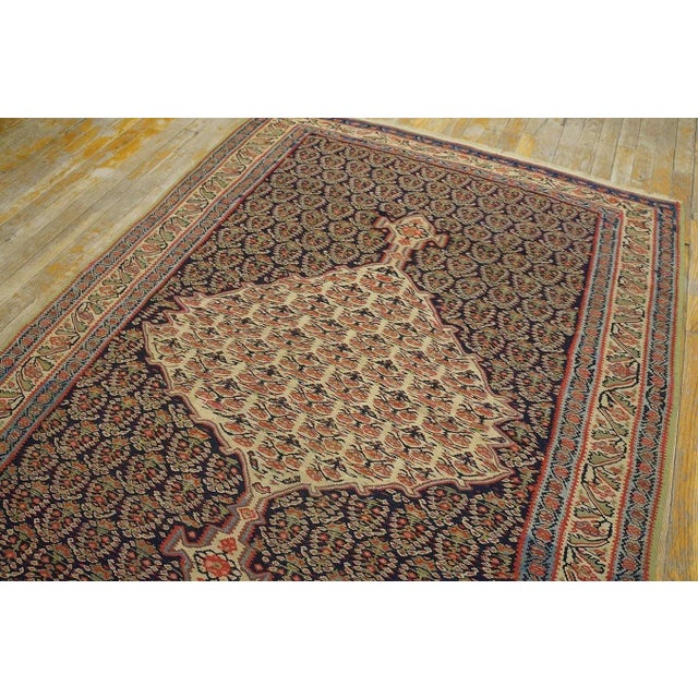 Red 1880s Navy Paisley Medallion Antique W. Persian Senneh Kilim 4'3" X 5'10" Knotted Wool Carpet Rug For Sale - Image 8 of 12
