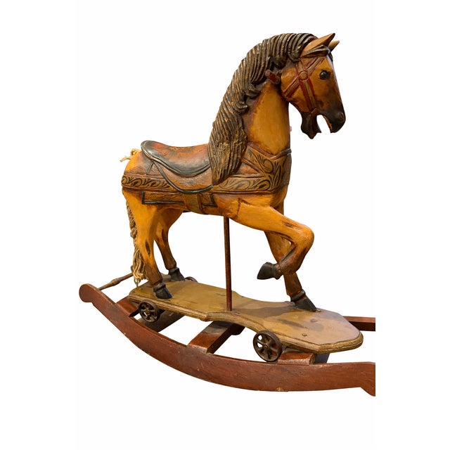 Antique Hand-Carved Wooden Rocking Horse with Original Paint, 1890s For Sale - Image 4 of 4
