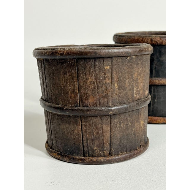 Pair of Rare Mini 19th Century Antique Chinese Wooden Buckets For Sale - Image 4 of 12