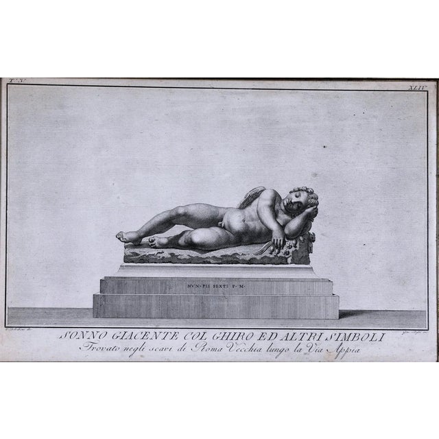 Italian Antique 18th Century Framed Italian Etching - Sleeping Angel For Sale - Image 3 of 4