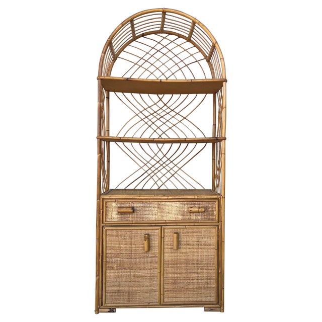 Curved Mid 20th Century Bookcase with Shelves and Doors in Bamboo Italian Design For Sale - Image 15 of 18