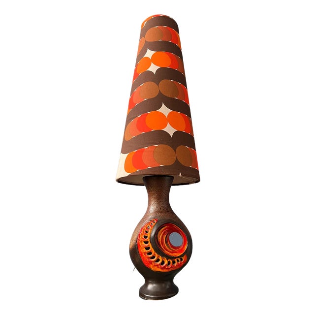 Orange Ceramic Floor Lamp with Dotted Shade, West Germany For Sale