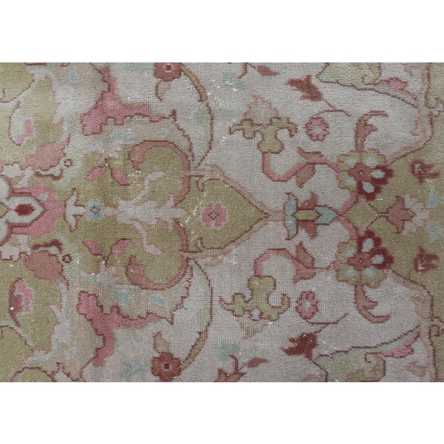 Keivan Woven Arts large Vintage Indian Amritsar rug with Floral in Ivory, Light Yellow Green, Salmon & Pink. Keivan Woven...