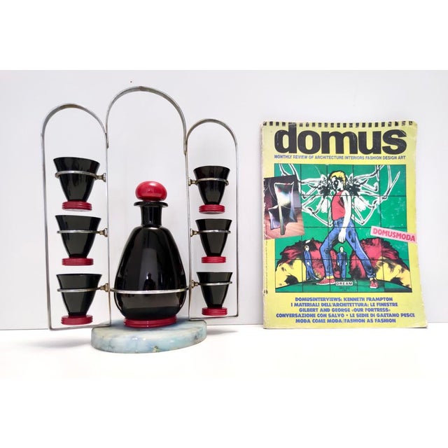 Mid-Century Modern Vintage Black and Red Glass Liqueur Drinking Set by Moretti & Nason for Nasonmoretti, 1930s, Set of 7 For Sale - Image 3 of 14