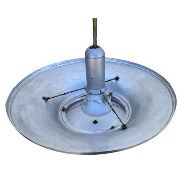 1930s Art Deco Machine Age Spun Aluminum 23" 2 Ring Pendant Light, 2 Available For Sale In Los Angeles - Image 6 of 8