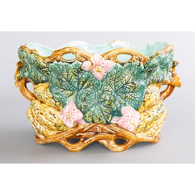 French Antique French Onnaing Majolica Barbotine Pumpkin Jardiniere Cachepot, Circa 1880 For Sale - Image 3 of 11