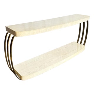 Postmodern Brushed Brass and Cerused Oak Console Table by Henredon For Sale