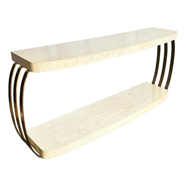 Postmodern Brushed Brass and Cerused Oak Console Table by Henredon For Sale