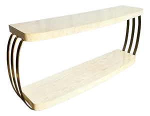 Postmodern Brushed Brass and Cerused Oak Console Table by Henredon