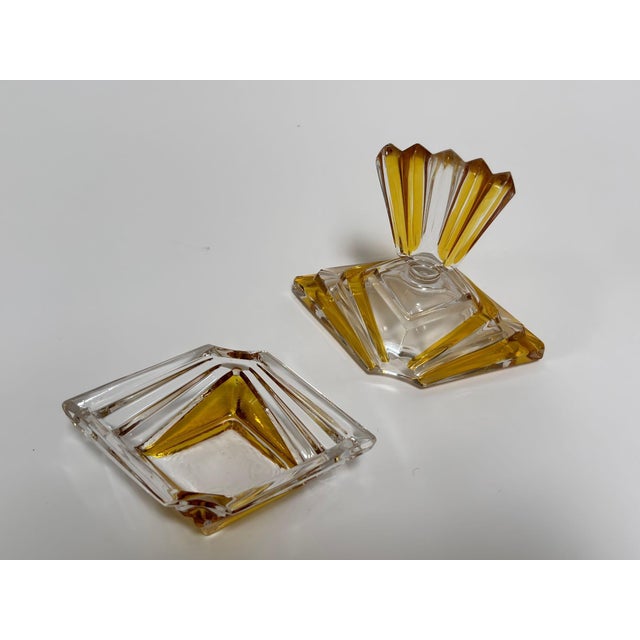 Early 20th Century Art Deco Bohemian Bleikristall Crystal Vanity Set, Amber Cut Glass, Circa 1930s For Sale - Image 5 of 11