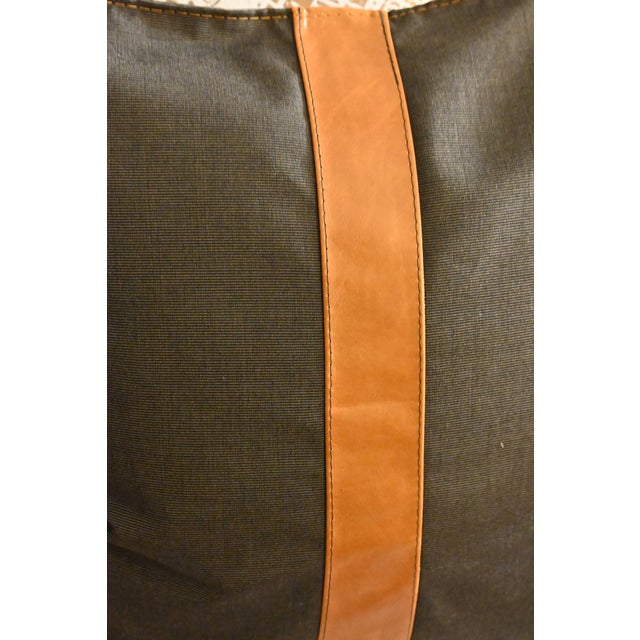 Contemporary Custom Black Stripe and Leather Pillow With Contrast Top Stitch With Down Insert For Sale - Image 3 of 3