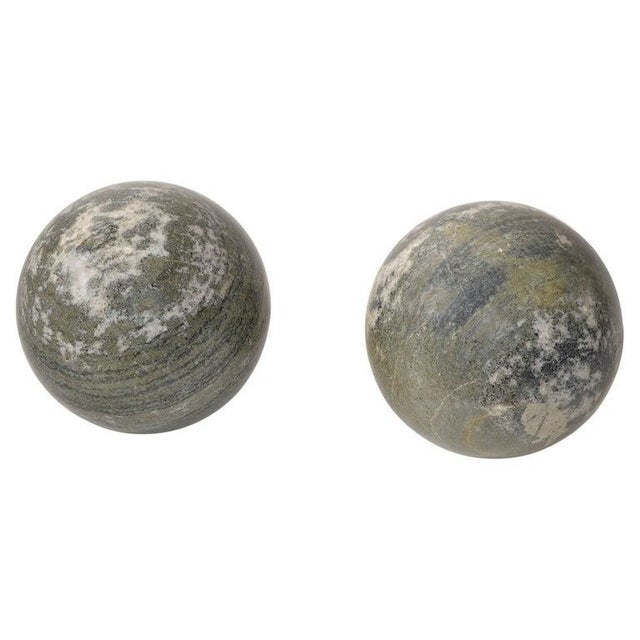 Two Italian 'Metafora' marble and onyx Sphere Ball Objects attributed to Lella and Massimo Vignelli for Martinelli Luce....