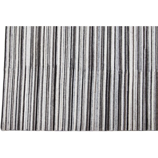 2020s Stripe Modern Apadana's Groove Handmade Bamboo/Silk Rug in Earthy Tones For Sale - Image 4 of 7