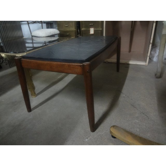 French Brutalist Walnut Coffee Table With Slate Top For Sale - Image 12 of 12