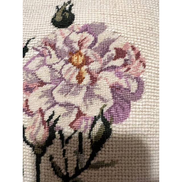 Farmhouse Vintage Floral Needlepoint Petite Point Pillow For Sale - Image 3 of 9