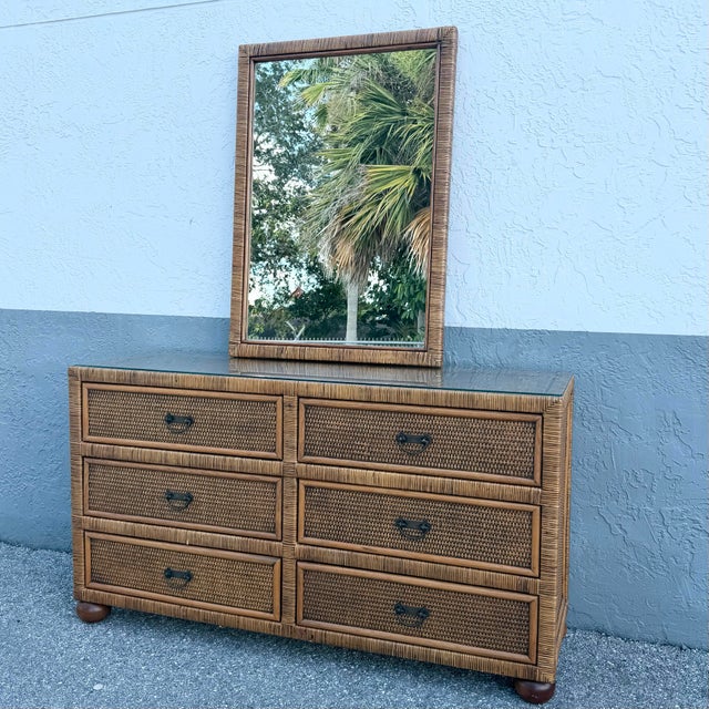 Boho Chic Boho Chic Wicker Dresser With Wall Mirror - 2 Pieces For Sale - Image 3 of 10