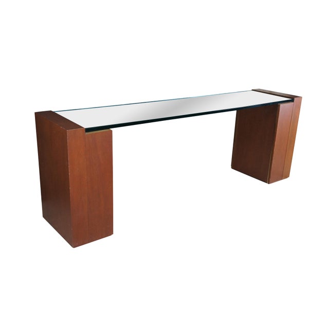 Contemporary 1980s Post Modern Mahogany & Polished Glass Console Hall Sofa Table Sideboard For Sale - Image 3 of 11