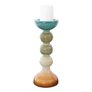 Capri Stripe Glass Candle Holder- Short For Sale