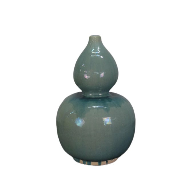 Ceramic Turquoise Bottle Gourd Vase For Sale - Image 7 of 7