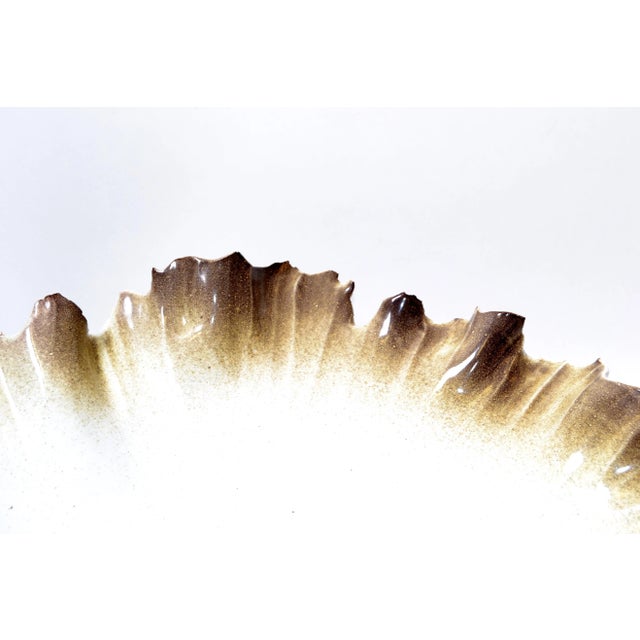 Mid-Century Modern Signed Glazed Ceramic Seashell Bowl Centerpiece in White & Sand Color For Sale - Image 3 of 12