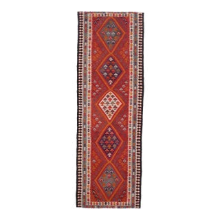 1970s Vintage Turkish Handmade Wool Cotton Red Runner Rug For Sale
