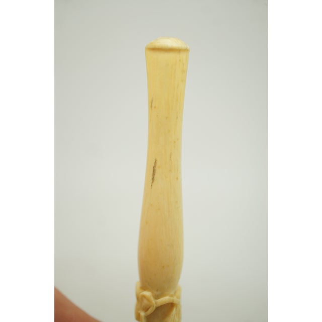 Vintage Hand Carved Bone Cigarette Holder Stick High Relief Foliate Flowers 4" For Sale - Image 4 of 11