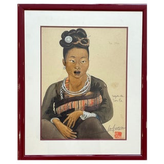 Léa Lafugie, Watercolor of a Child and a Woman Ta Moc, 1920s, Watercolor For Sale