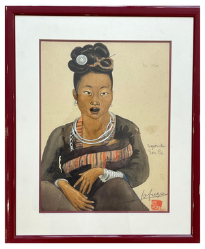 Léa Lafugie, Watercolor of a Child and a Woman Ta Moc, 1920s, Watercolor