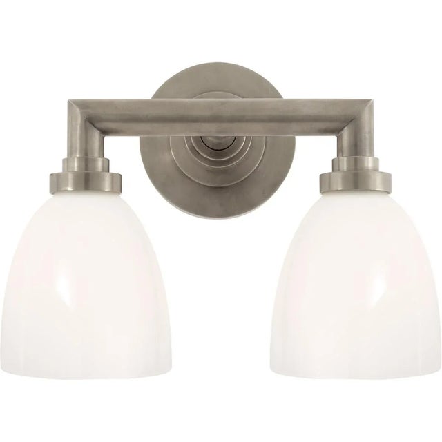 Modern Chapman & Myers for Visual Comfort Signature Wilton Double Bath Light in Antique Nickel with White Glass For Sale - Image 3 of 4