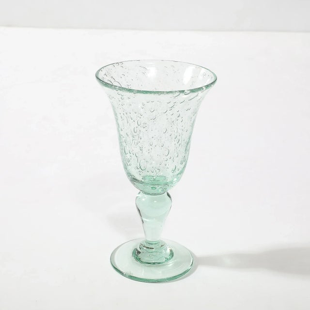 Biot La Verrerie De Biot Set of 6 Handblown Pale Aquamarine Stemmed Drinking Glasses For Sale - Image 4 of 12