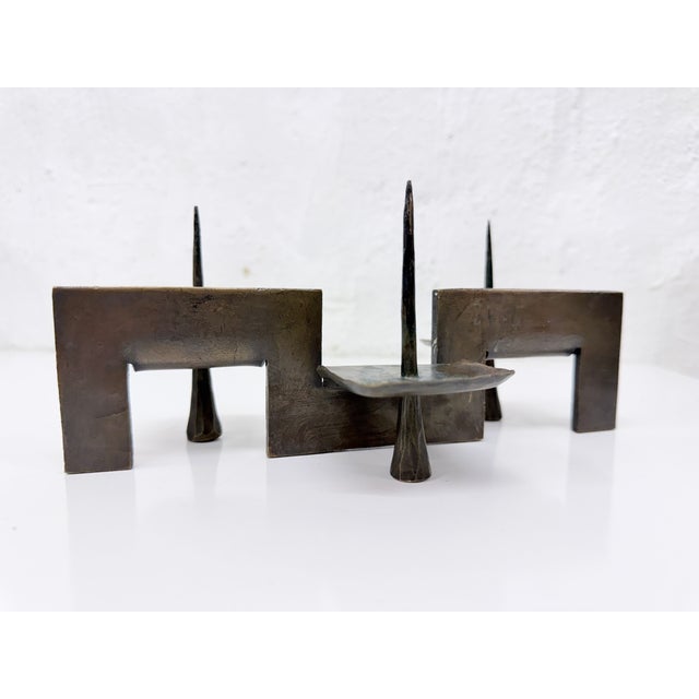 Brutalist Bronze Triple Candlestick by Manfred Bergmeister, 1970s For Sale - Image 4 of 11