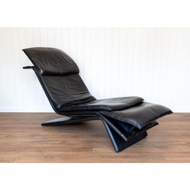 Vintage Chaise Lounge in Black Leather by Maurice Villency, 1980s For Sale - Image 16 of 18