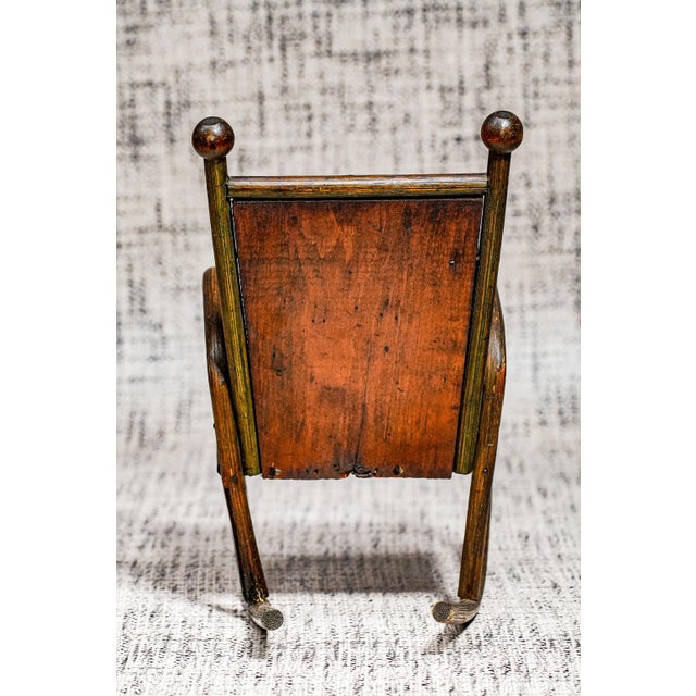 Brown Hand Made Antique Wood Rattan Miniature Rocking Chair Furniture Primitive Folk Art For Sale - Image 8 of 11