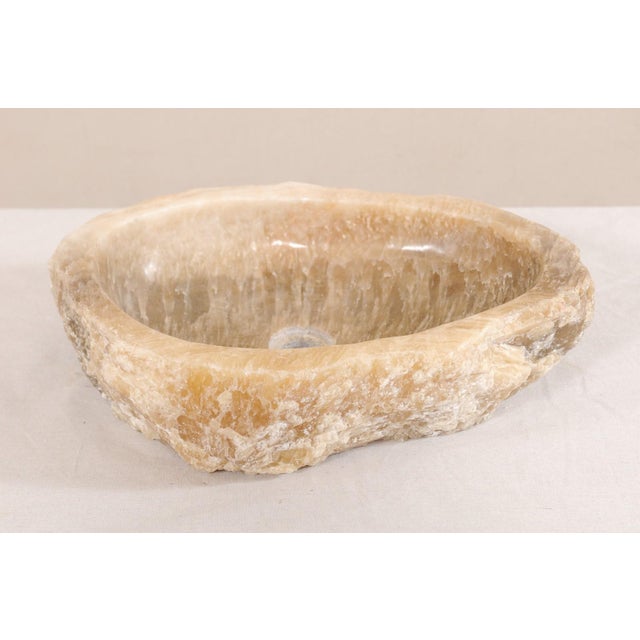 Carved and Polished Onyx Sink Basin in Cream Color For Sale - Image 11 of 12