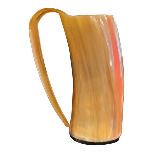 Hand Polished Horn Cup With Curved Handle and Bronze Base For Sale