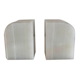Minimalist Alabaster Cube Bookends - a Pair For Sale