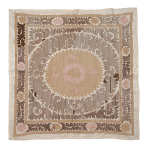Suzani Wall Hanging Decor - Mid 20th Century Embroidery 4'6'' X 4'9''